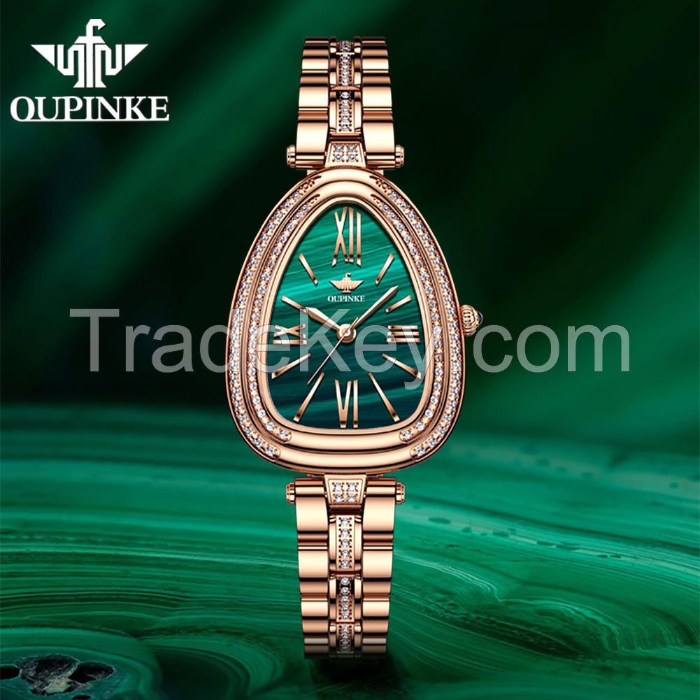 OUPINKE 3192 Oval Ladies Fashion Creative Water Drop-Shaped Dial Trend Luxury Diamond Watch Waterproof Quartz Women Watches