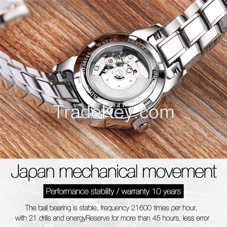 JSDUN8014 New Design Luxury Men Imported Movement Stainless Steel Bracelet Width 20mm Commercial Length 20cm Mechanical Watch