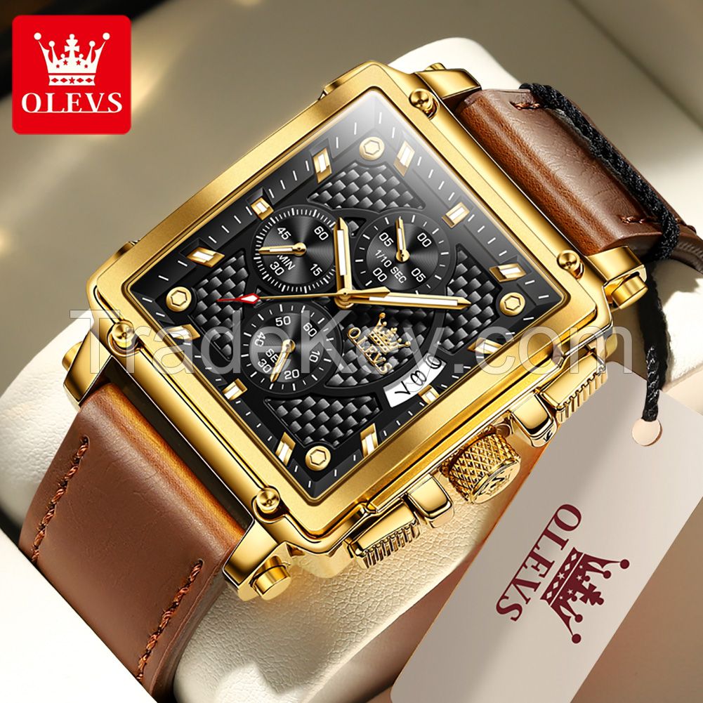 OLEVS 9925 Sport Square Fashion  Waterproof Quartz Watch Casual Business Stainless Steel back cover Men Watches