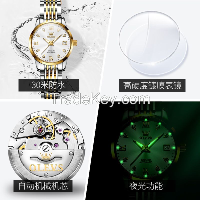 OLEVS 6673  Gold Luxury  Automatic Stainless Steel Mechanical Watch Custom Logo Wrist Smart women Watch