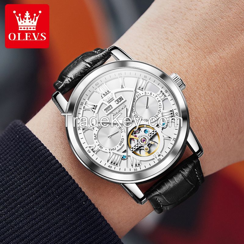 OLEVS 6668 High End New Stainless Steel Watch Tourbillon Automatic Movement Mechanical Watches For Men