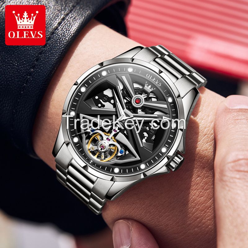 OLEVS 6655 Men Gift Luxury Fashion Custom Logo Pilot Mechanical Watches Stainless Steel Strap Quartz Men Classical Watch