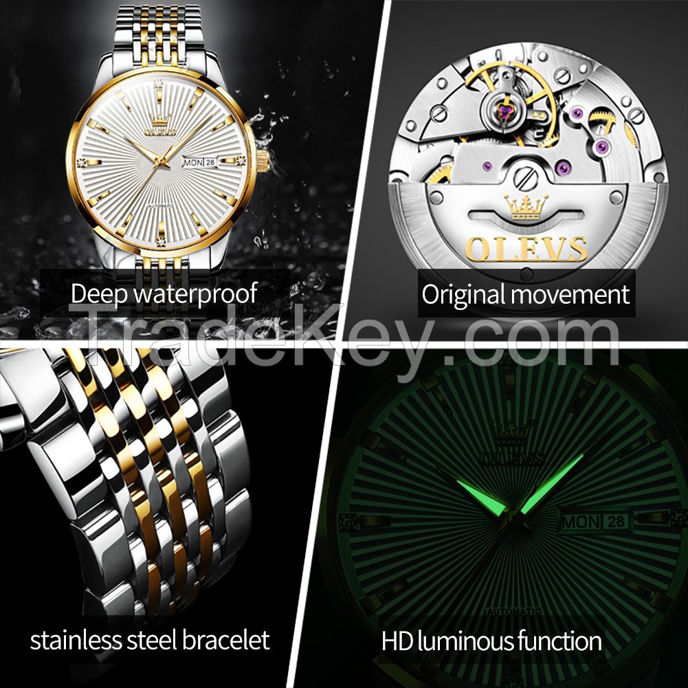 OLEVS 6653 men's Tourbillon automatic mechanical watch deep waterproof fine steel watchband sapphire mirror men's watch