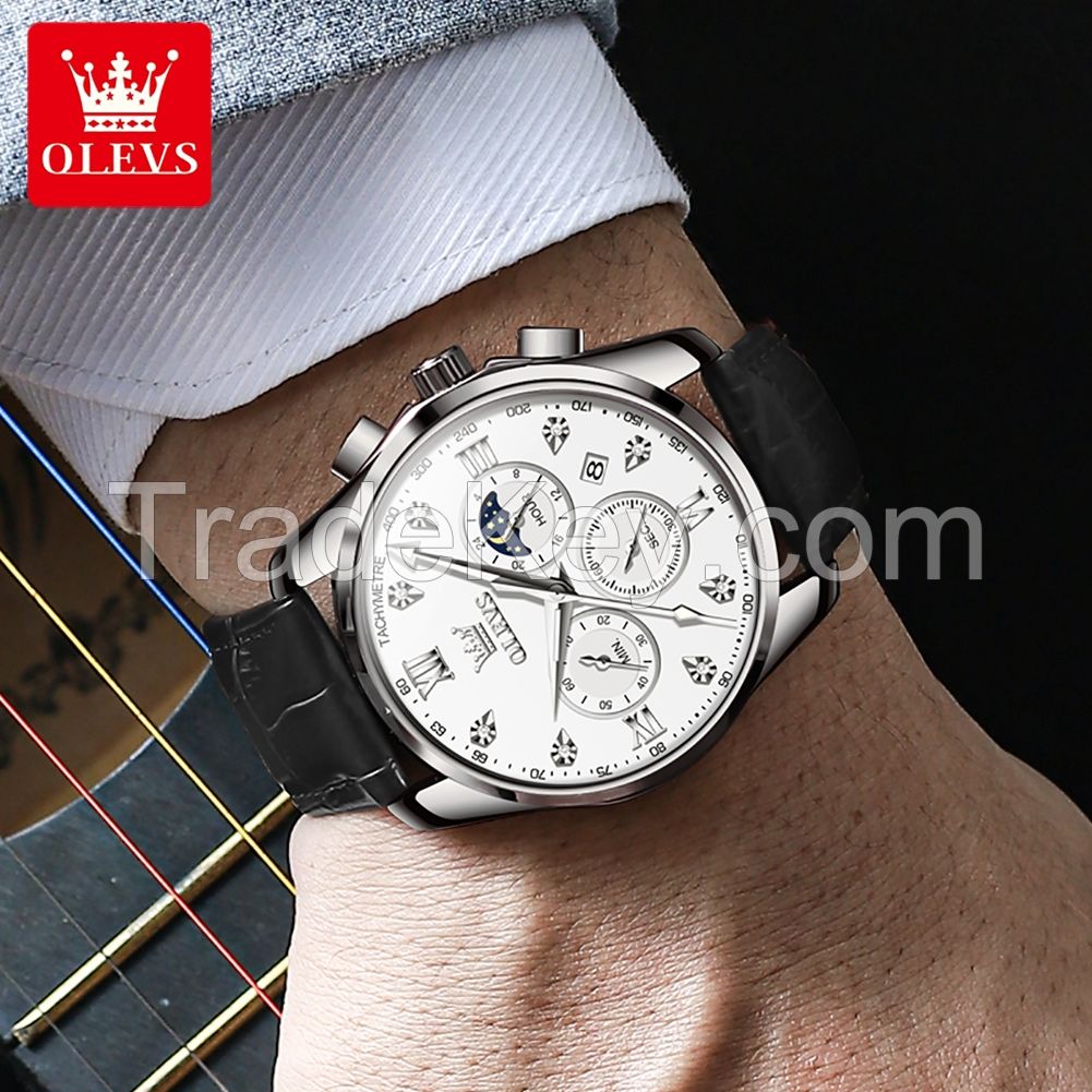 Olevs 2888 New Luxury Men's Super Luminous Business Leisure Sports Waterproof Quartz Watch Fashion Calendar Belt Watch