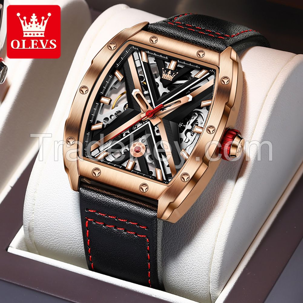 OLEVS 6662 Men's Mechanical Watch New Fashion Style Leather Strap Waterproof Luminous Automatic Watch