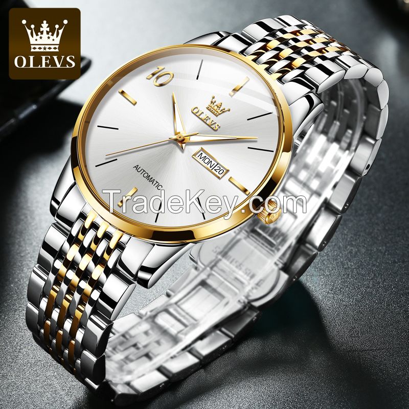 Olevs 6632 Men's and Women's Simple Luxury Brand Couple Gift Casual Stainless Steel Men's Automatic Mechanical Watch
