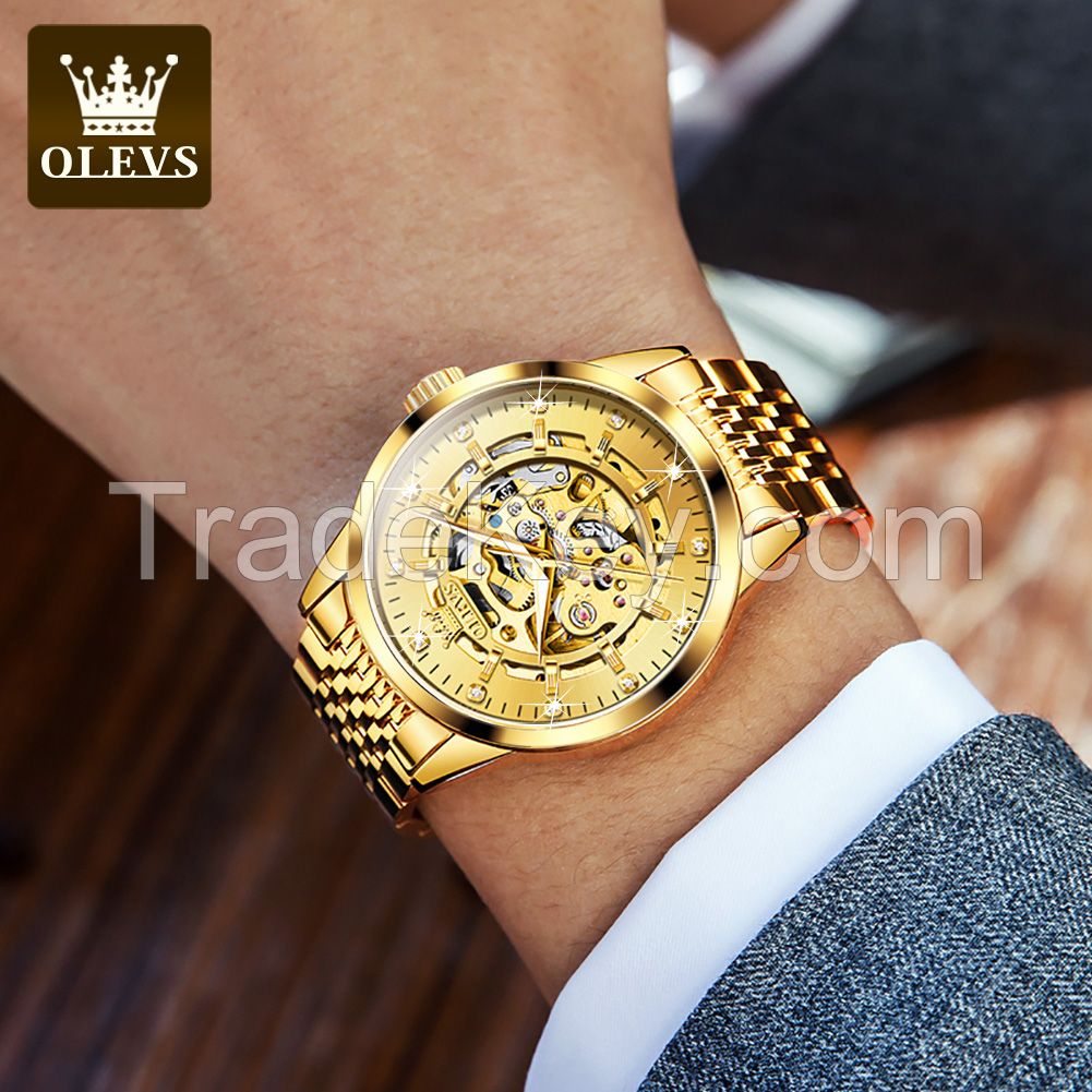 OLEVS 9920 New Hot Selling Stainless Steel Men Watch Bands Gold Wristwatch Tourbillon Fashion Automatic Mechanical Men Watches