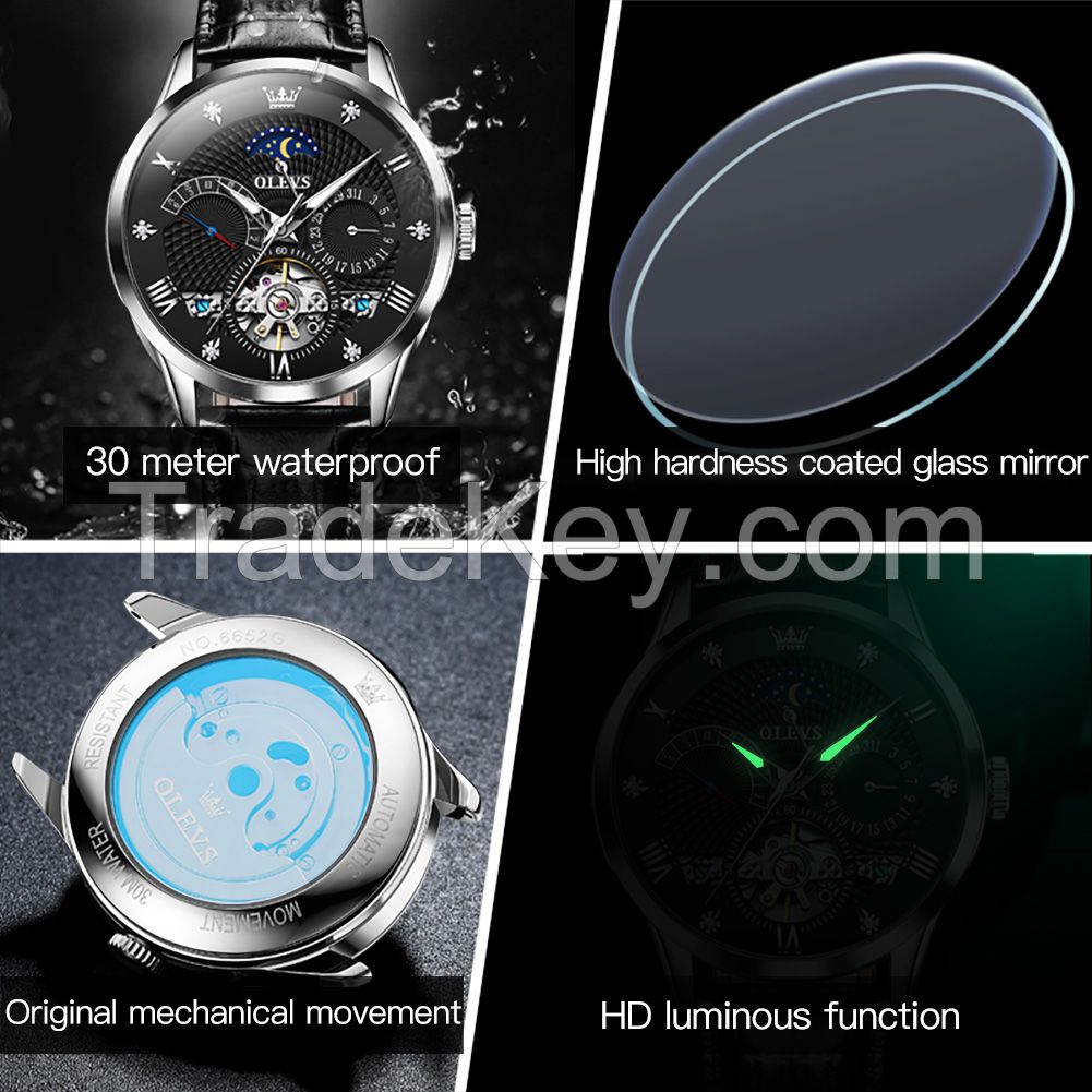 OLEVS 6652 Hot Sale Classic Luminous Business wholesale  High Quality Movement Automatic Mechanical Sports watch for men