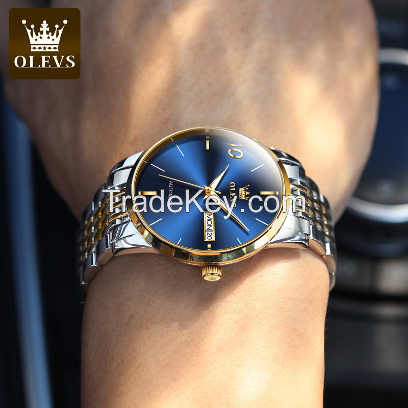 Olevs 6632 Men's and Women's Simple Luxury Brand Couple Gift Casual Stainless Steel Men's Automatic Mechanical Watch