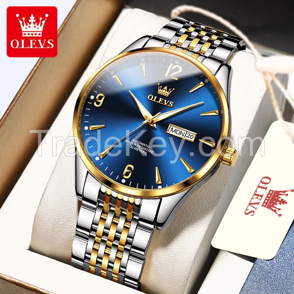 OLEVS 9928 Luxury Brands Men Mechanical Automatic Gold Dial Watches Male Steel Fashion Wrist Watches