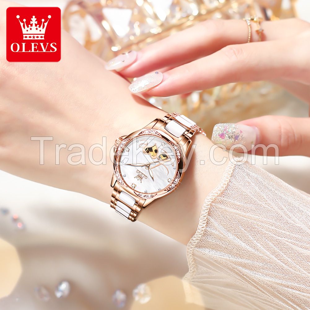 OLEVS 6613 Luxury Waterproof Leather Women's Stainless Steel Women's Automatic Watch Women's Mechanical Watch