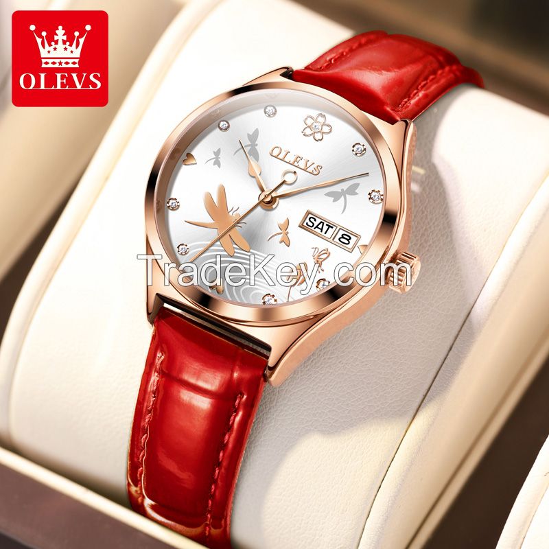 OLEVS 6611 Wholesale custom woman watch OEM mechanical fashion luxury leather band automatic ladies watch