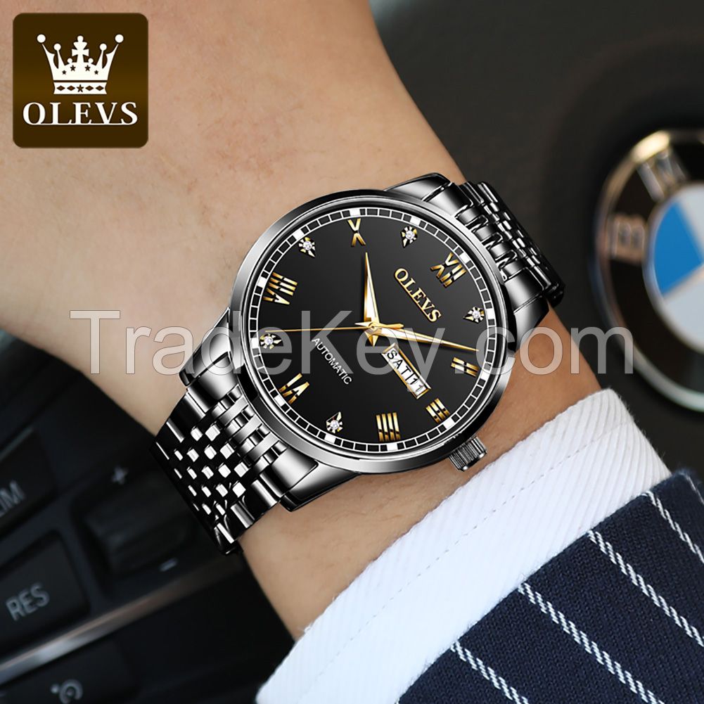 OLEVS 6602 Business Men's Watch Diamond Classic Large Three Pin Stainless Steel Automatic Mechanical Watch Men's Watch