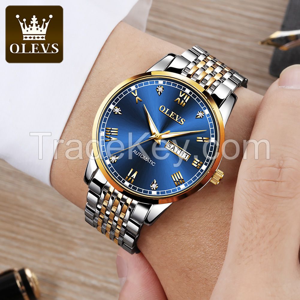 OLEVS 6602 Business Men's Watch Diamond Classic Large Three Pin Stainless Steel Automatic Mechanical Watch Men's Watch