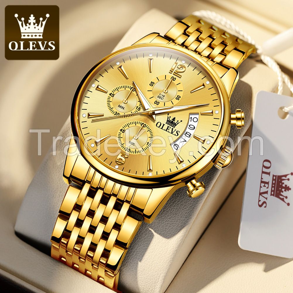 OLEVS 2867 Multifunction Waterproof Luxury Wholesale Watch Perpetual Calendar Steel Band Wrist Watch For Men