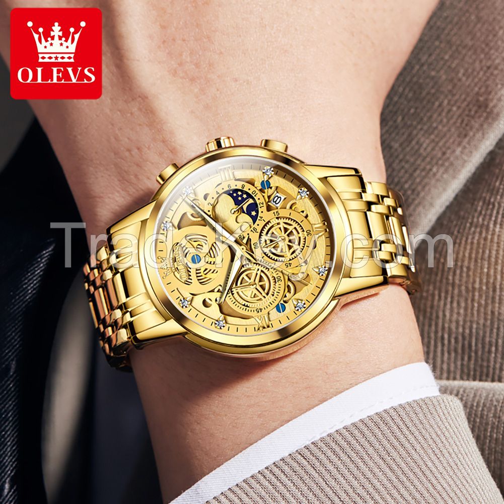 OLEVS 9947 Top Luxury Brand Sport Wristwatches Men Luminous Quartz Watch Casual Chronograph Stainless Steel Male Clock