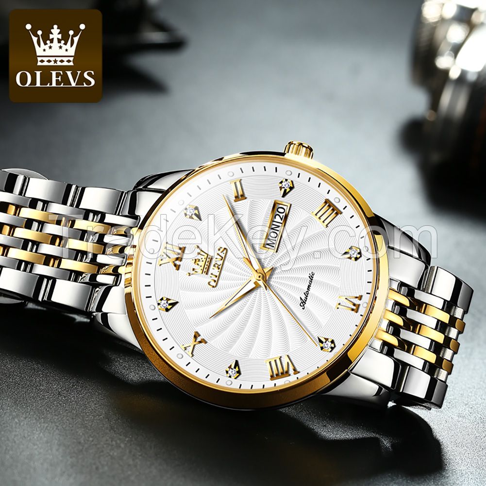 olevs 6630 luxury watch Automatic Mechanical Couple Stainless Steel 3ATM Waterproof Wrist Watch Couple watches