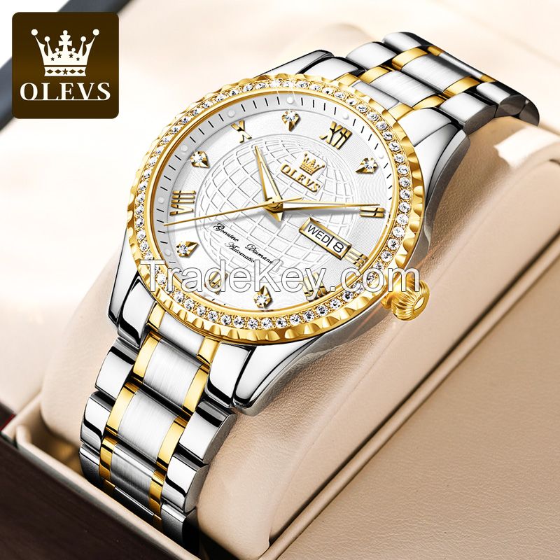OLEVS 6616 Brand Men's Fashion Business Watch Logo Customized Men's Stainless Steel Clock Watch