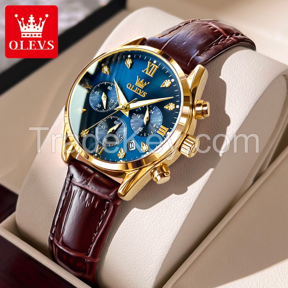 OLEVS 5523 luxury watchband three eye watchband quartz watch stainless steel back customized wholesale Chinese women's watch