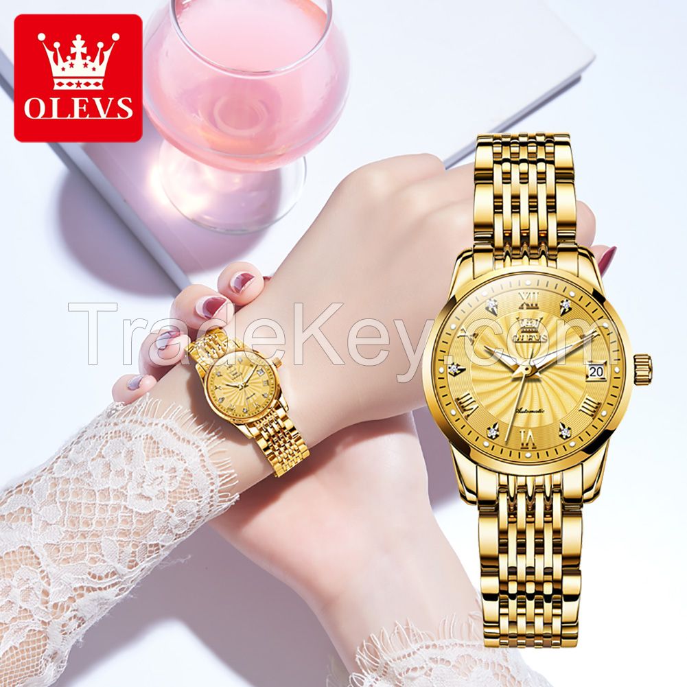 Olevs 6630 Top Brand Luxury Bracelet Women's Watch Dual Calendar Illuminated Waterproof Watch Women's Mechanical Watch
