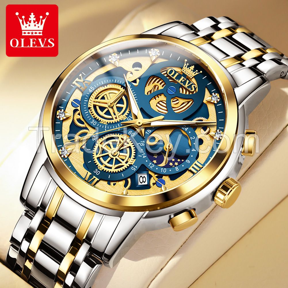 OLEVS 9947 Top Luxury Brand Sport Wristwatches Men Luminous Quartz Watch Casual Chronograph Stainless Steel Male Clock