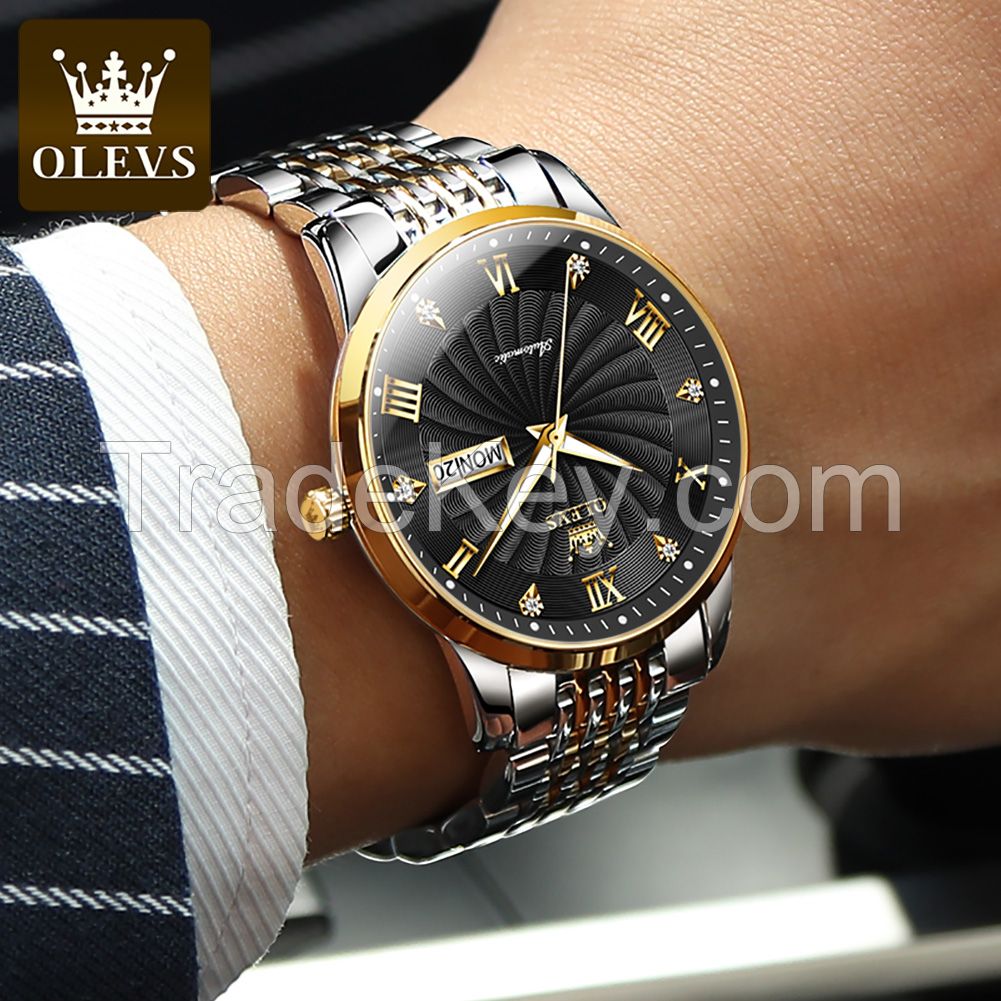 olevs 6630 luxury watch Automatic Mechanical Couple Stainless Steel 3ATM Waterproof Wrist Watch Couple watches
