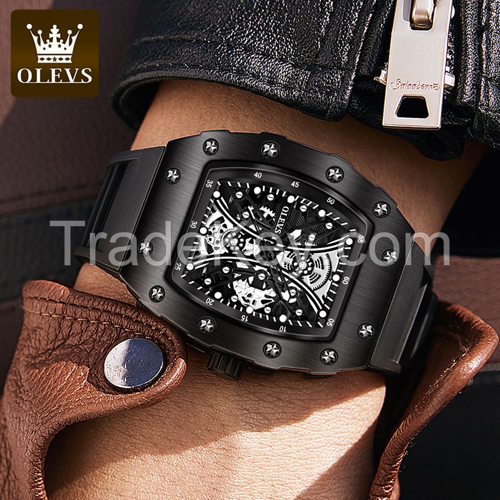 OLEVS 3602 Watches Business Wristwatches Square Chronograph Leather Strap Quartz Watch Men