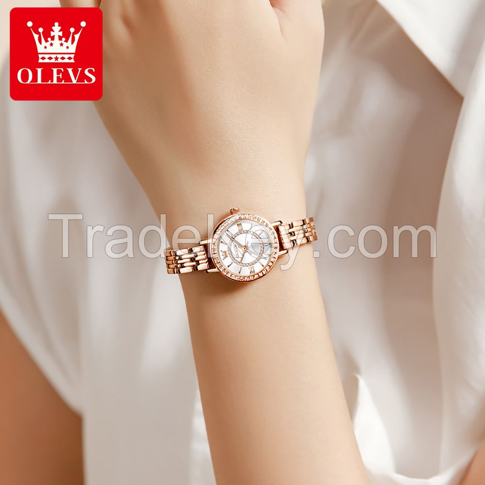 OLEVS 5508 Girl gifts Rose Gold Fashion Beatiful Luxurious Diamond  Waterproof Steel Mesh Ultra Thin Dressing Quartz Women watch