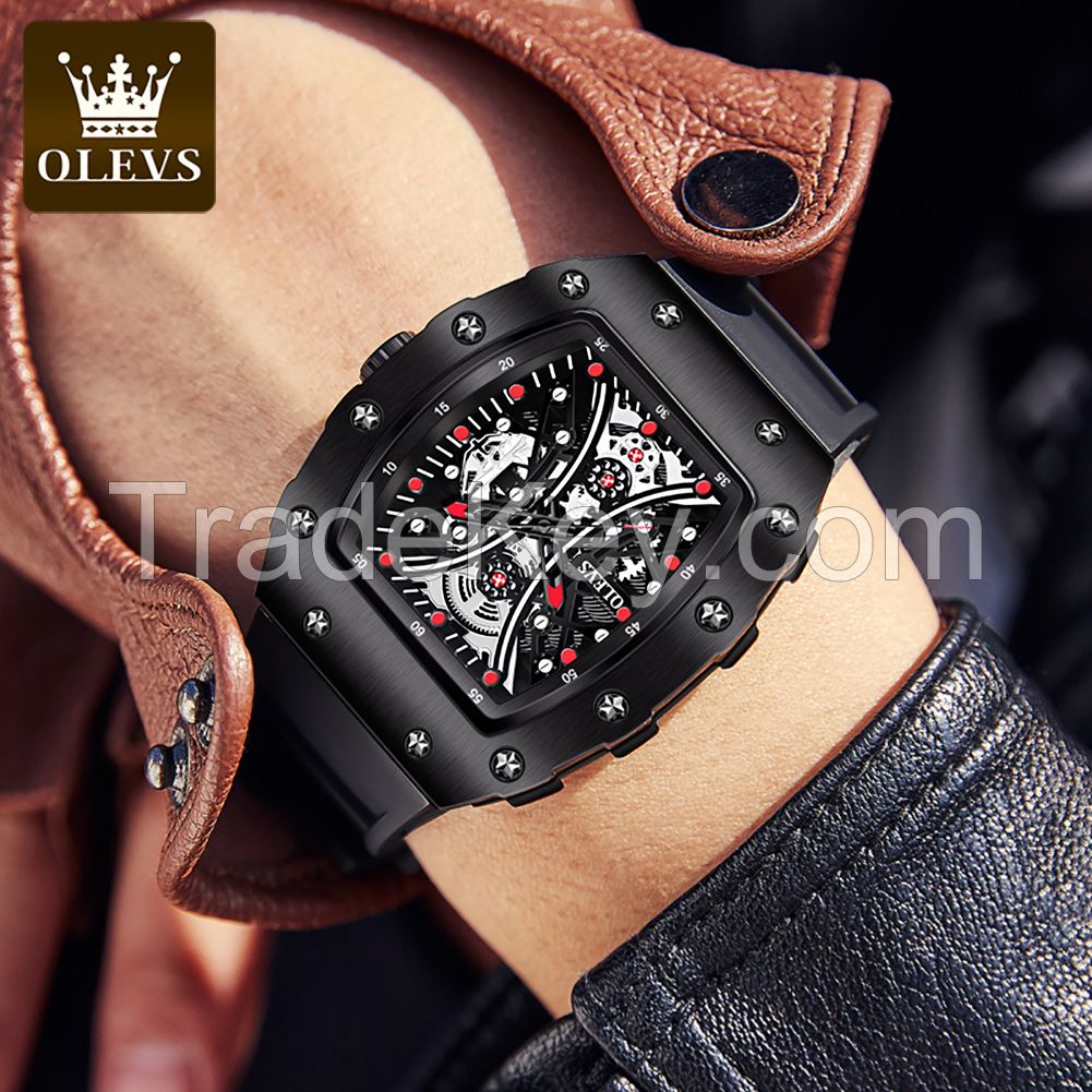 OLEVS 3602 Watches Business Wristwatches Square Chronograph Leather Strap Quartz Watch Men