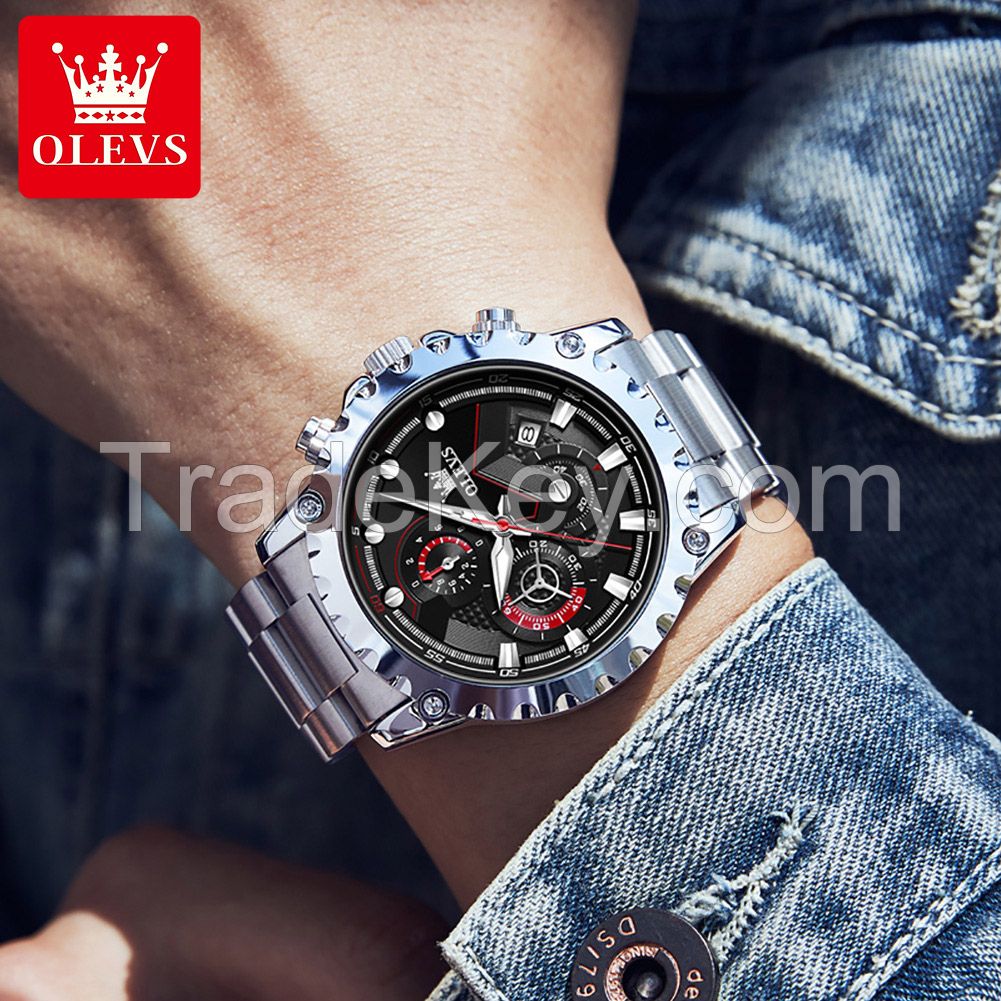 Olevs 2873 New Luxury Sports Quartz Watch Men Waterproof 3 Time Analog Clock Man Casual Wristwatches