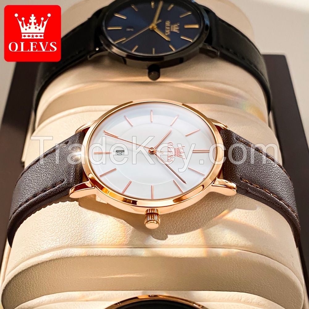 OLEVS 5869 Women's Watch Luxury Brand Quartz Watch Power Reserve Water Feature Genuine Leather Timing Clock
