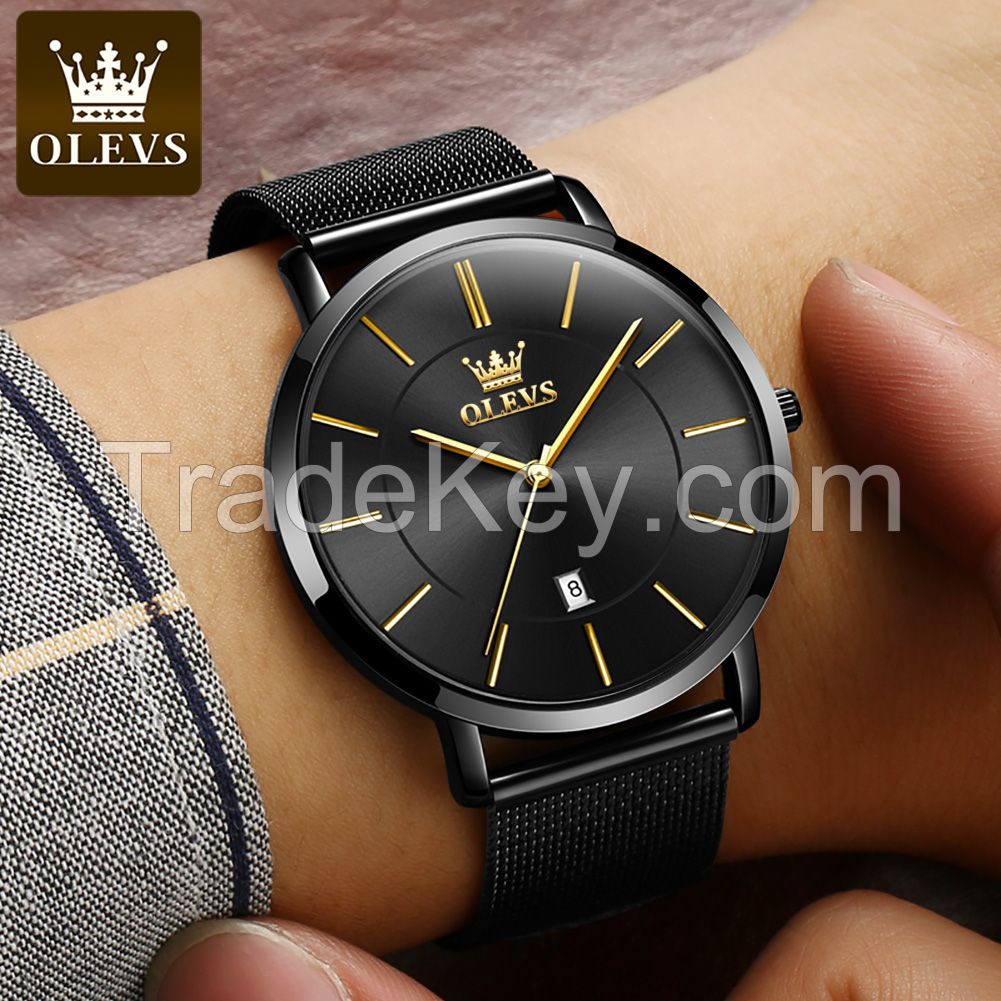 OLEVS 5869 Fashion Business Lightweight Quartz Watch Stainless Steel Milan Strap Waterproof Men's Watch