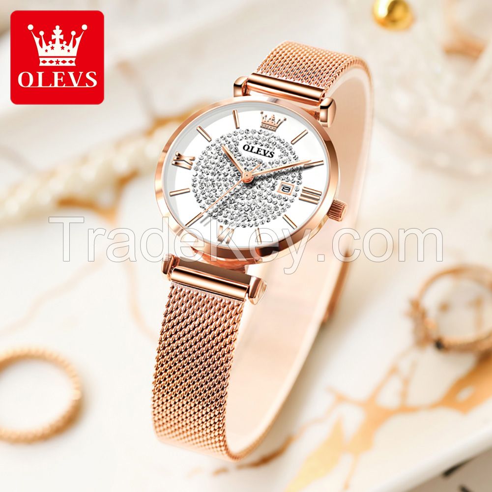 6892 OLEVS Fashion Women's Dress Gift Wristwatch Simple Casual Business Women's Watch Mesh Belt Power Reserve Women's Clock