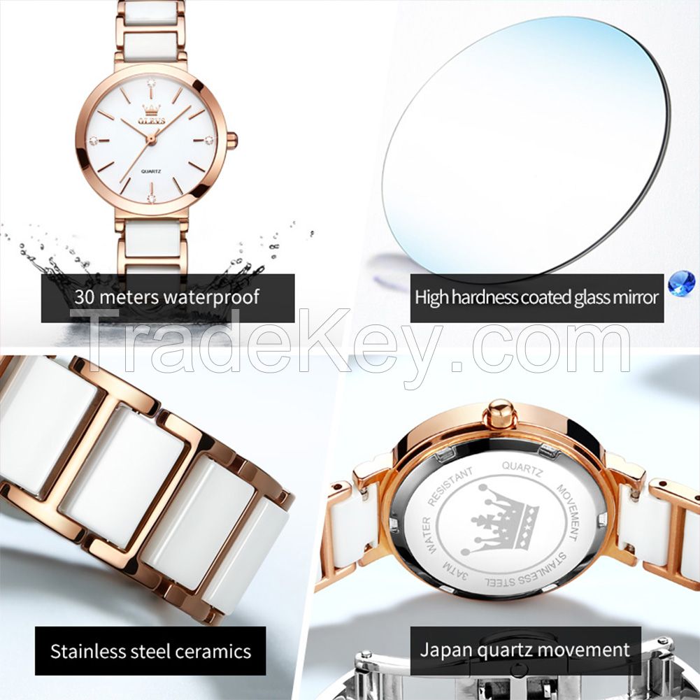 OLEVS 5877 Ceramic Quartz Watch For women Luxury High Quality women&amp;amp;#039;s Stainless Steel Business Luxury Watches