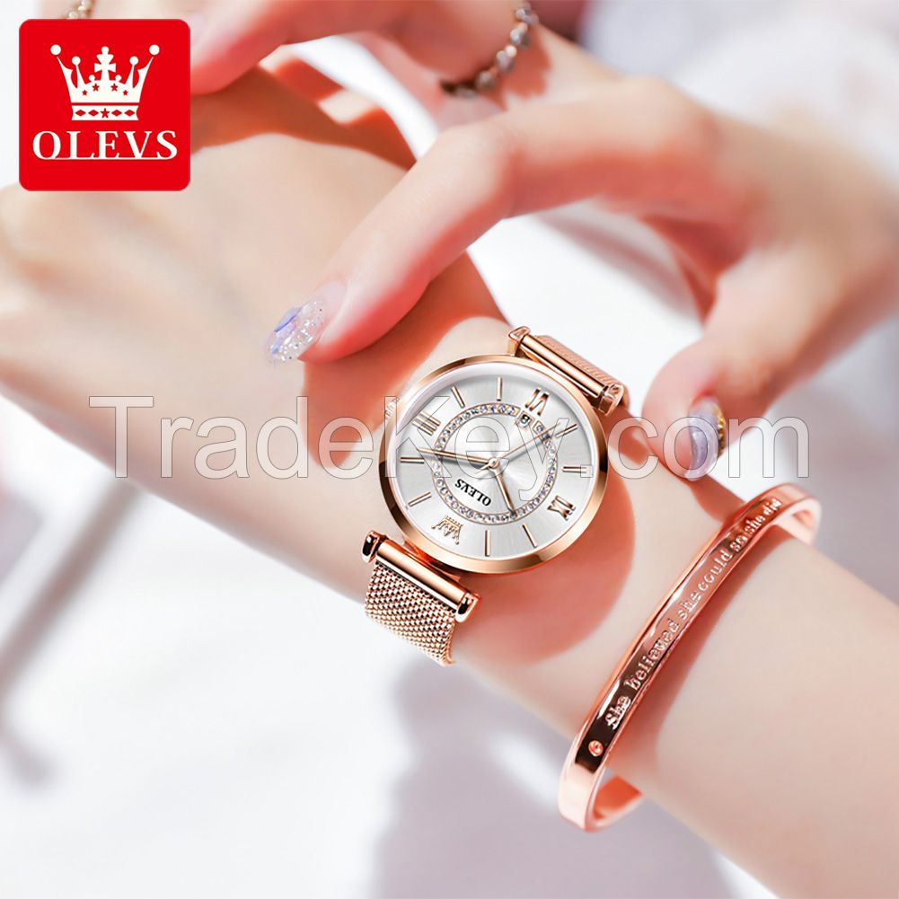 6892 OLEVS Fashion Women's Dress Gift Wristwatch Simple Casual Business Women's Watch Mesh Belt Power Reserve Women's Clock