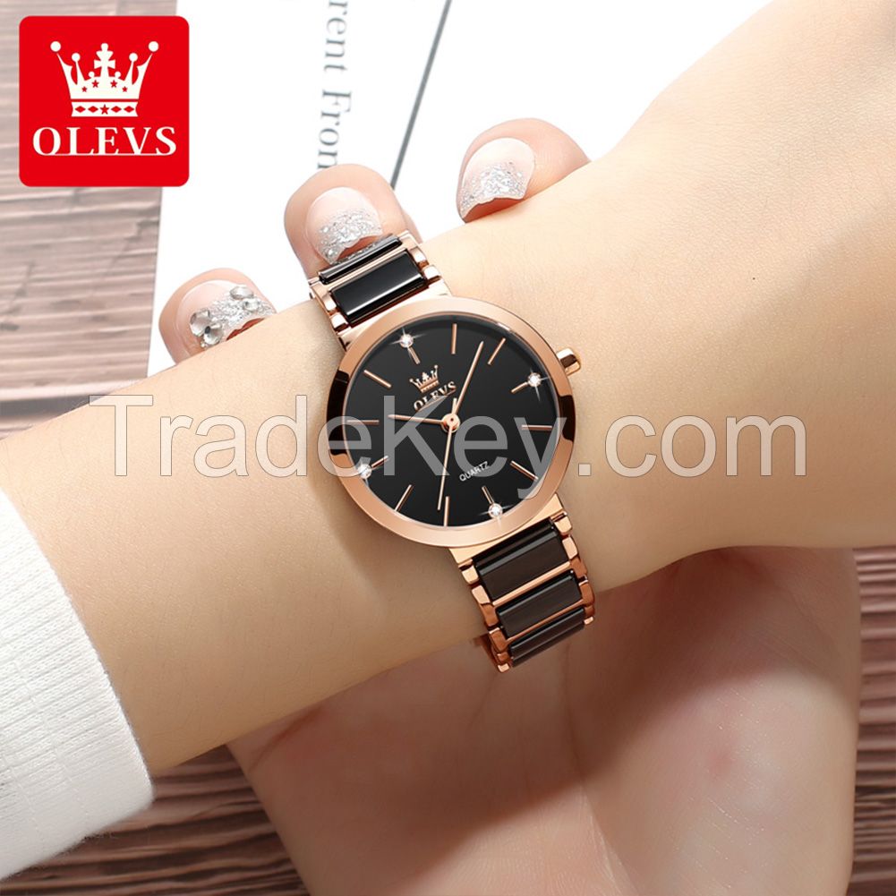 OLEVS 5877 Ceramic Quartz Watch For women Luxury High Quality women&amp;amp;#039;s Stainless Steel Business Luxury Watches