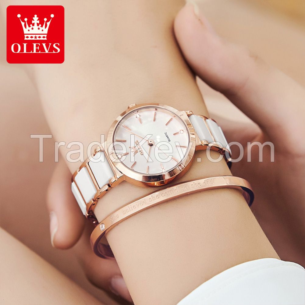 OLEVS 5877 Ceramic Quartz Watch For women Luxury High Quality women&#039;s Stainless Steel Business Luxury Watches