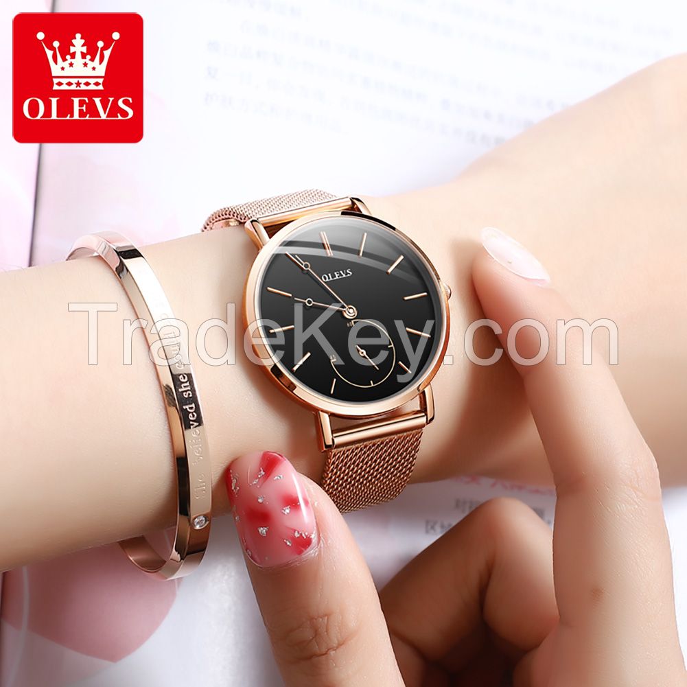 OLEVS 5190 Lady Business Quartz WristWatch Rose Mesh Power Reserve Watch For Lady Free Shipping Watch