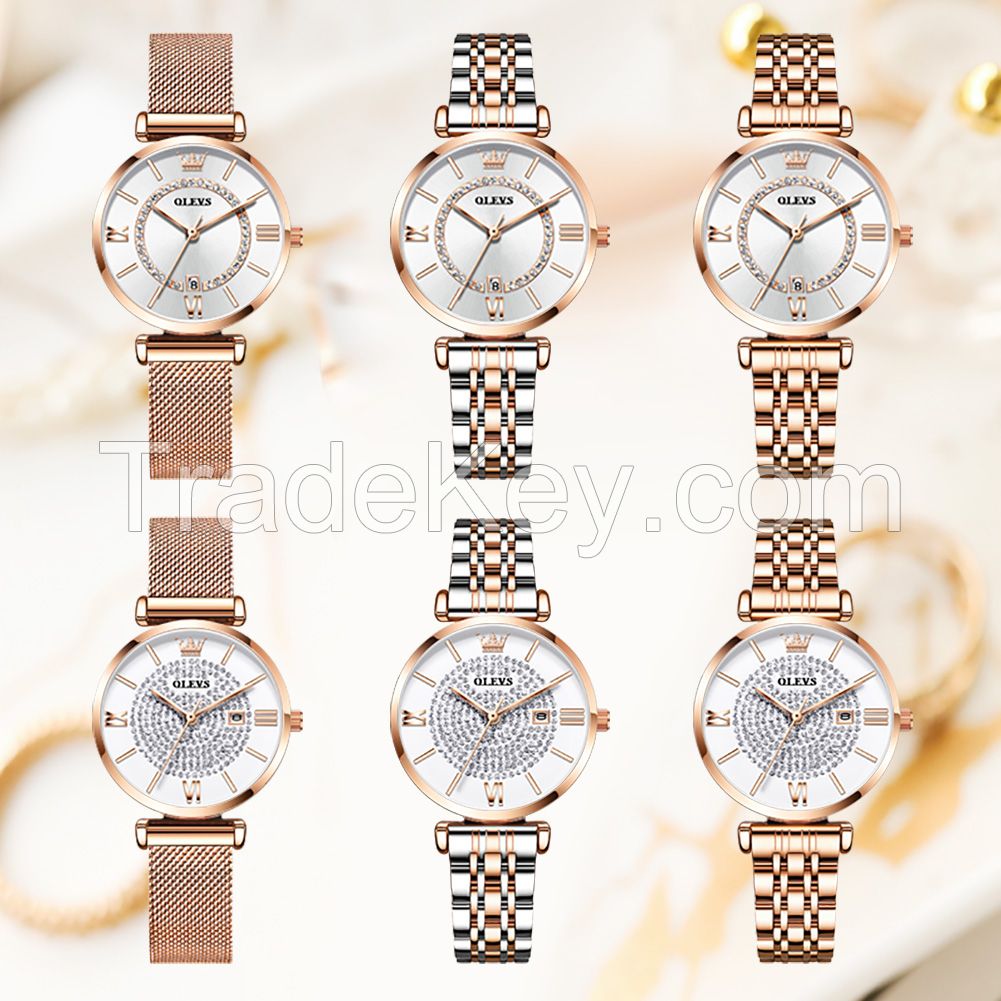 6892 OLEVS Fashion Lady Dress Gift WristWatch Minimalist Casual Business Watch For Lady Stainless Steel Power Reserve Lady Clock