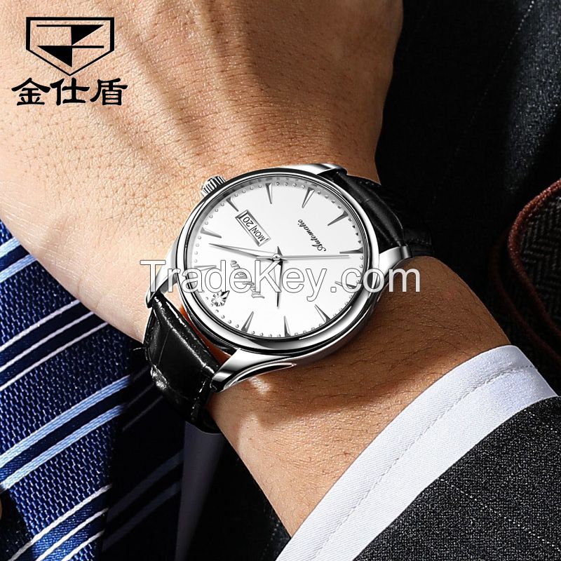 JSDUN 8843 black mechanical men watches calendar moon phase stainless steel strap business dress sport wristwatch