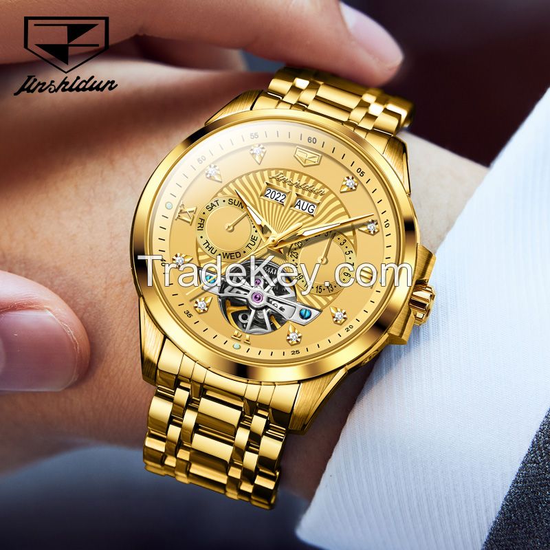 JSDUN 8911 self-wind male dress clock mens luxury mechanical watch brands full stainless steel watch for man