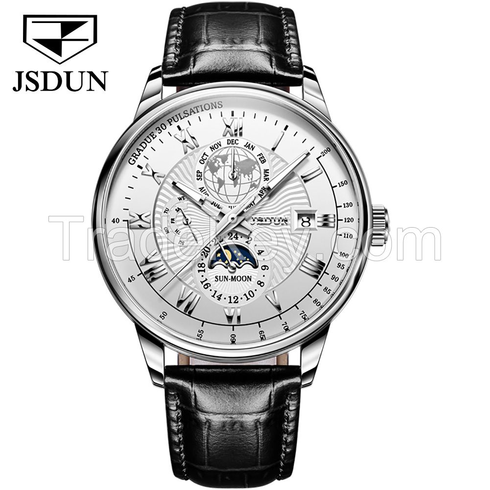 JSDUN 8909 Factory Hot Sales Men Dial Diameter 40mm Original Movement Stainless Steel Length 24cm Waterproof Mechanical Watch