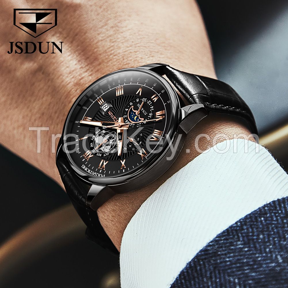 JSDUN 8909 Factory Hot Sales Men Dial Diameter 40mm Original Movement Stainless Steel Length 24cm Waterproof Mechanical Watch