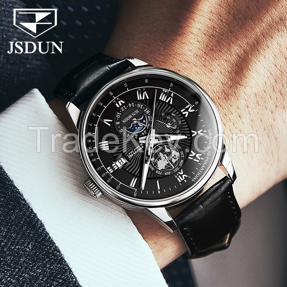 JSDUN 8909 Factory Hot Sales Men Dial Diameter 40mm Original Movement Stainless Steel Length 24cm Waterproof Mechanical Watch