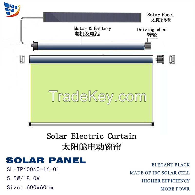 Solar panel for solar electric curtains and motors