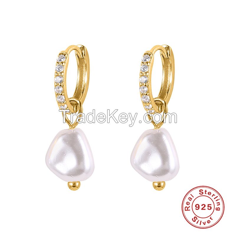 S925 Sterling Silver Baroque Pearl Earrings With Gold Plating