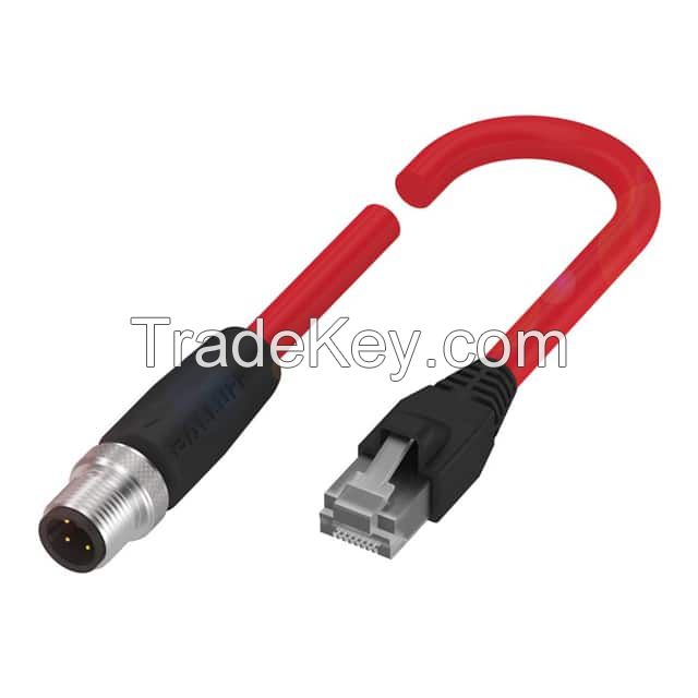 Circular 04 pos Male to RJ45, 8p4c Red Round Shielded