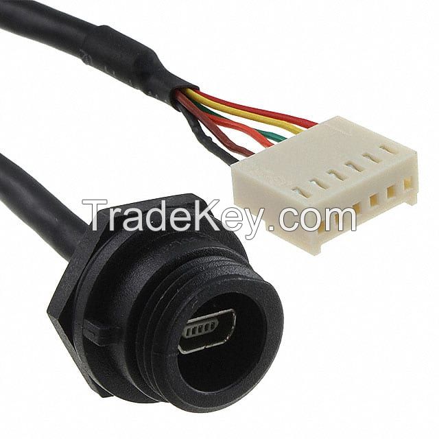 USB Mini AB (6 pos) Male Plug to Rectangular 6 pos Plug Black Round Shielded