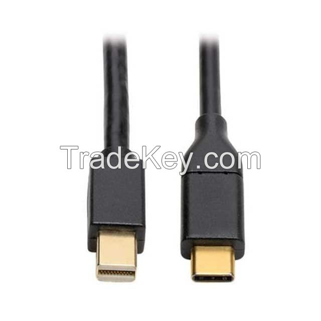 USB C Male Plug 3.1 to Mini DisplayPort Male Black Round Double Shielded