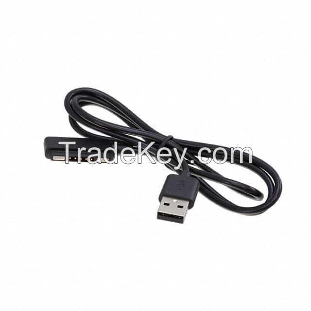 Rectangular 05 pos Male, Right Angle (Magnetic) to USB A Male Plug Black Round Unshielded